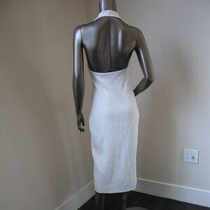 Vince Los Angeles White Halter Stretch Ribbed Midi Dress Size Medium New Tag
